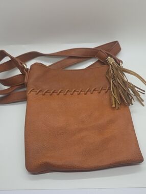 Source Unknown Tan Crossbody Bag with Tassel Detail